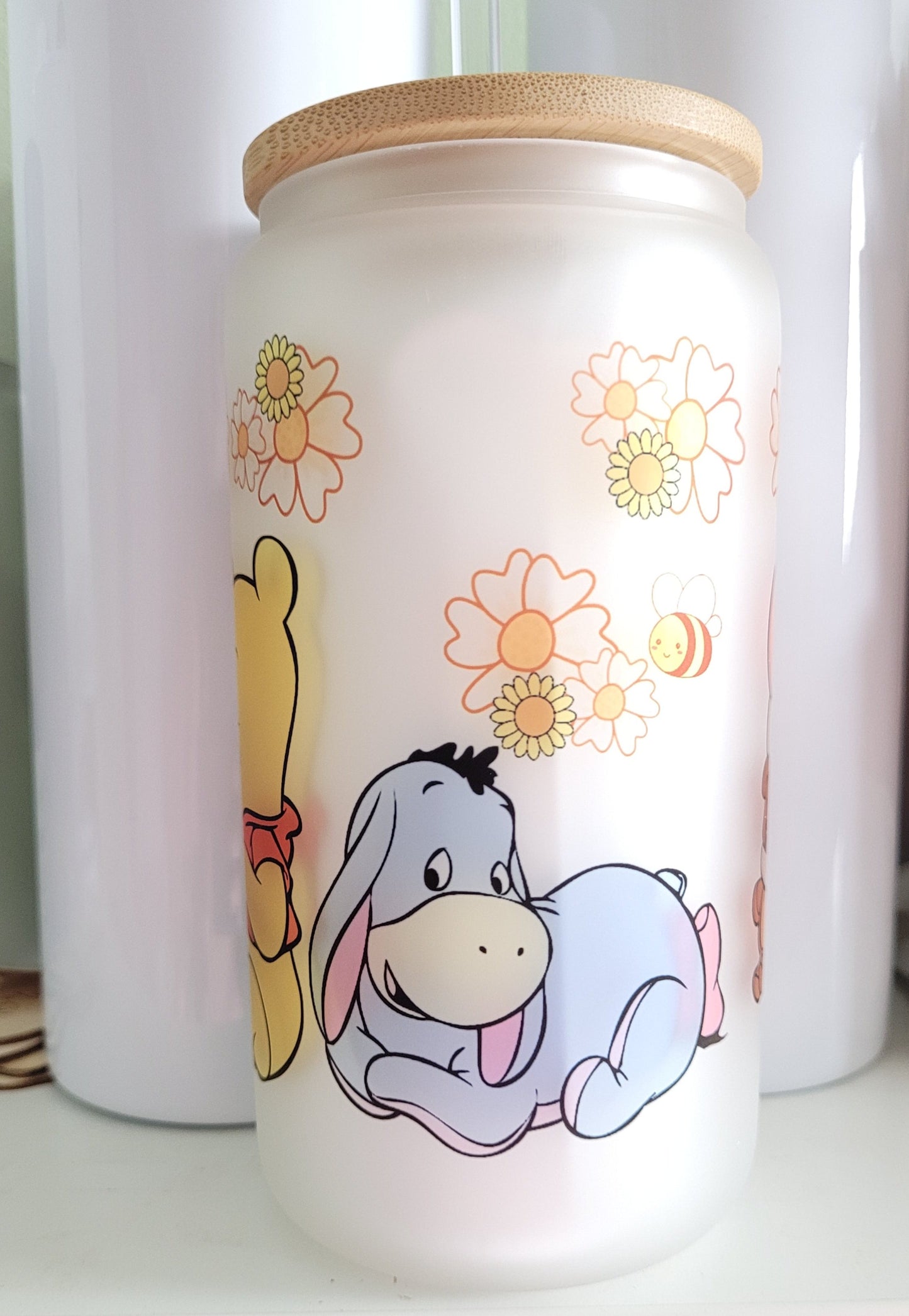 Pooh Bear and friends Frosted glass can