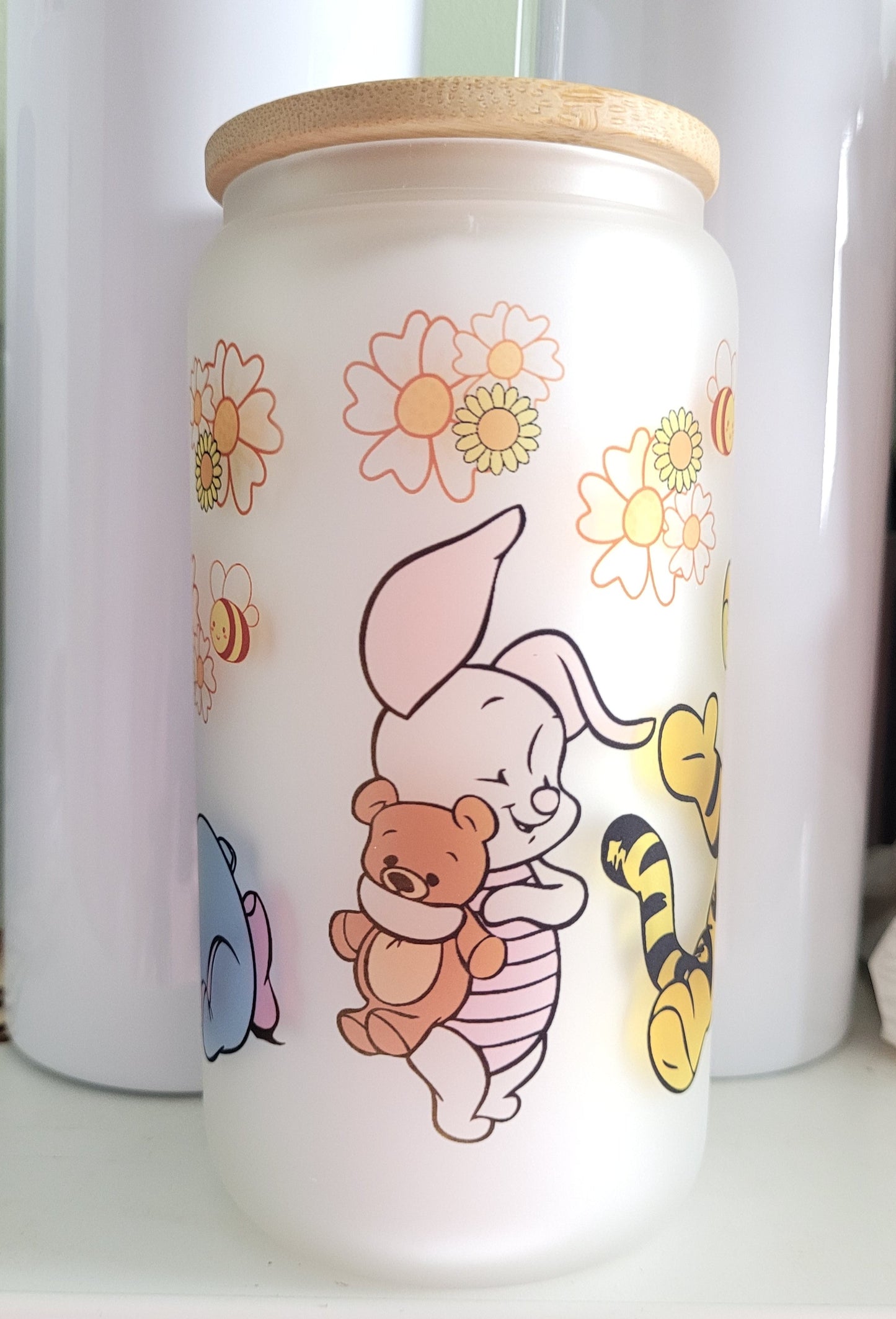 Pooh Bear and friends Frosted glass can