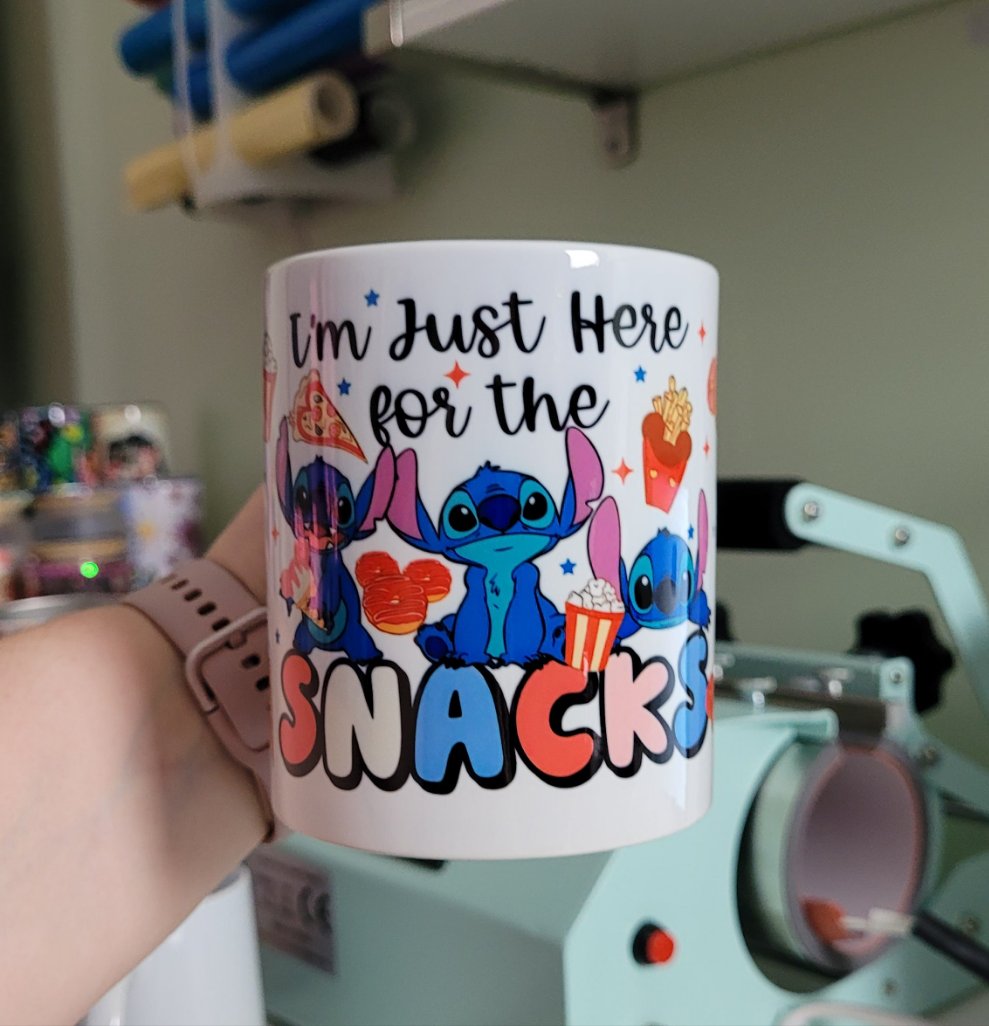 I'm just here for the snacks Stitch mug