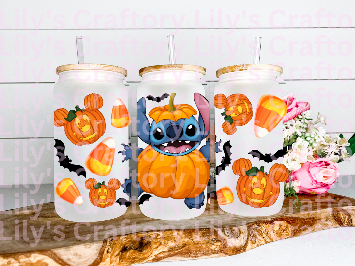 Pumpkin Stitch Glass Can