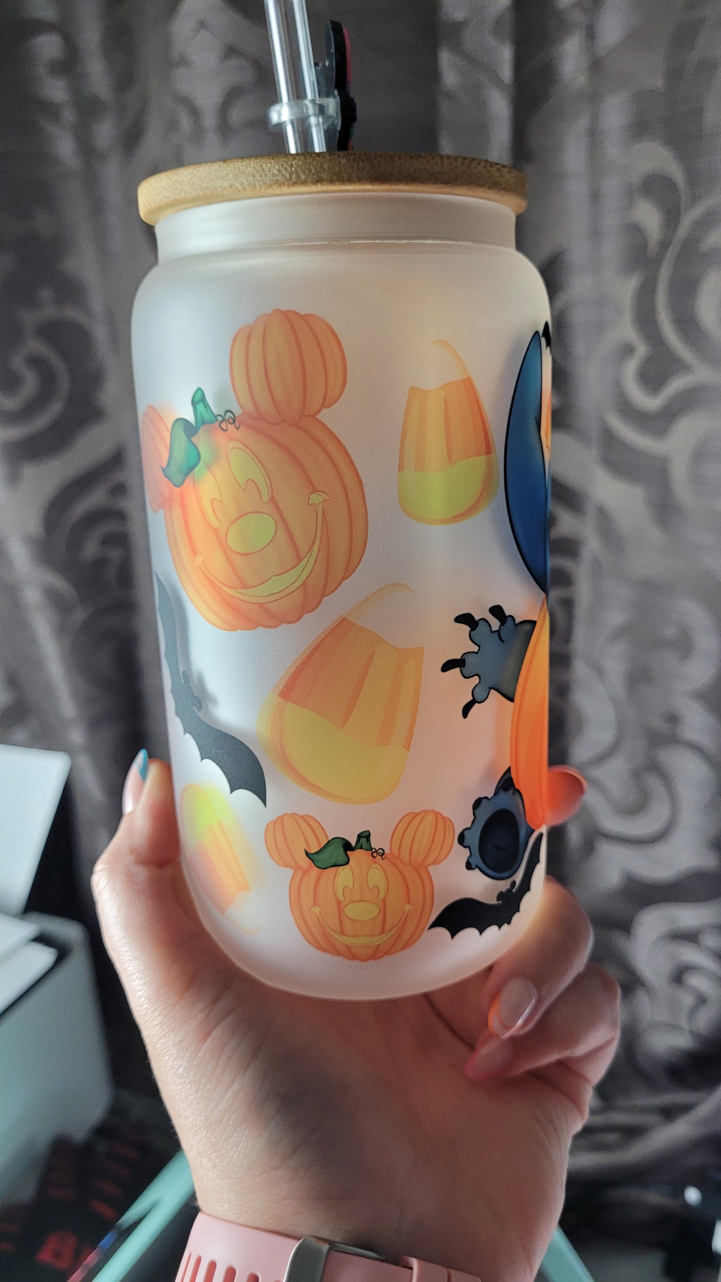 Pumpkin Stitch Glass Can