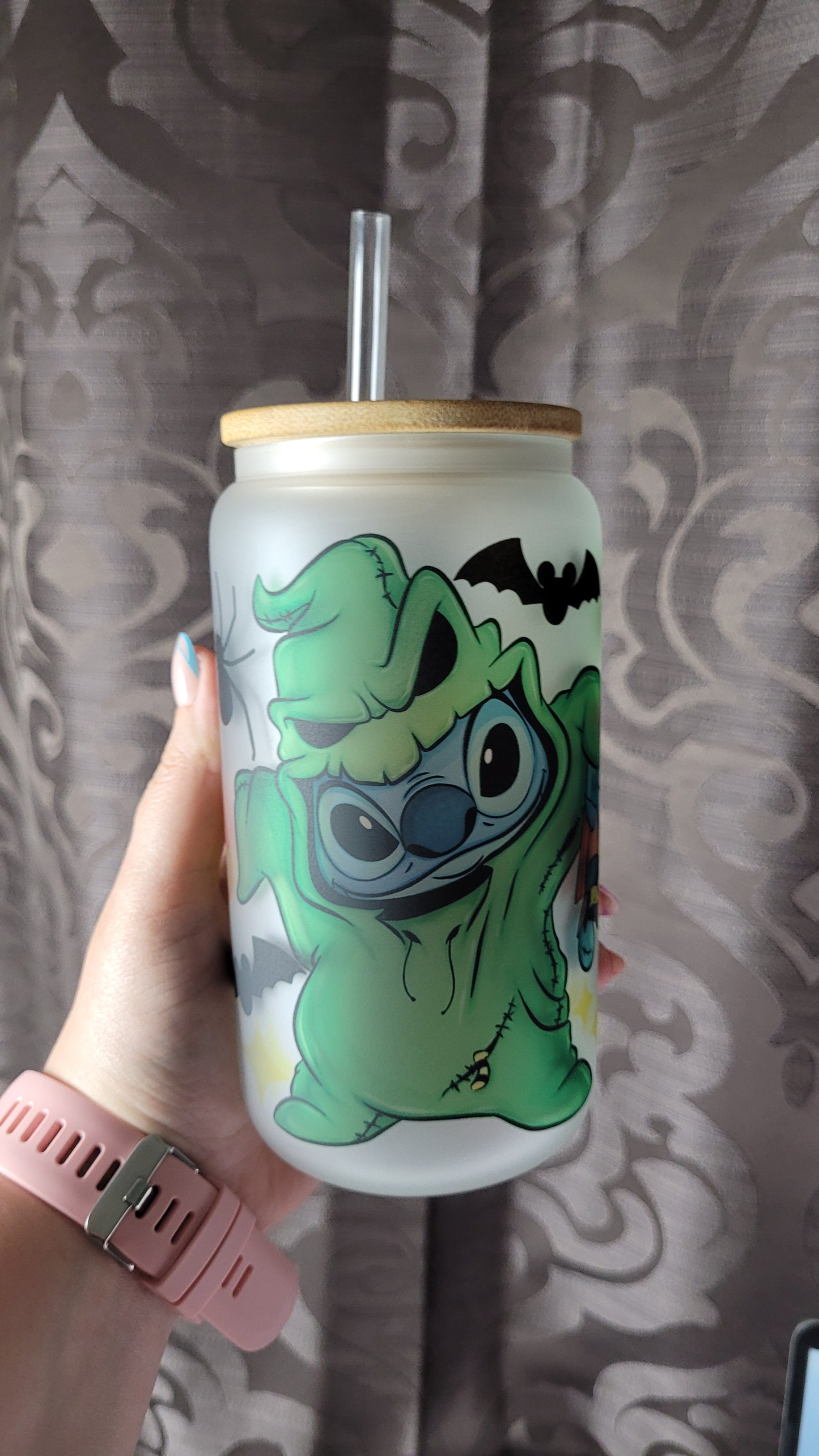 Oogie Boogie Stitch Glass Can