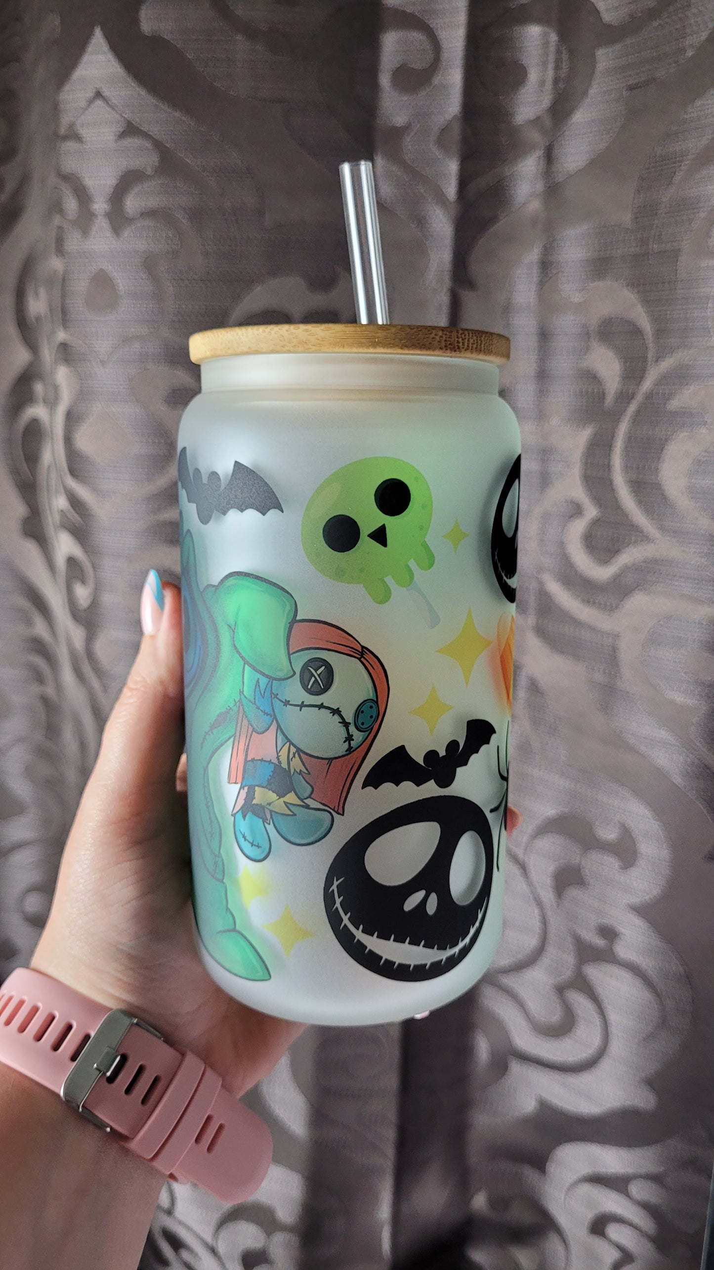 Oogie Boogie Stitch Glass Can