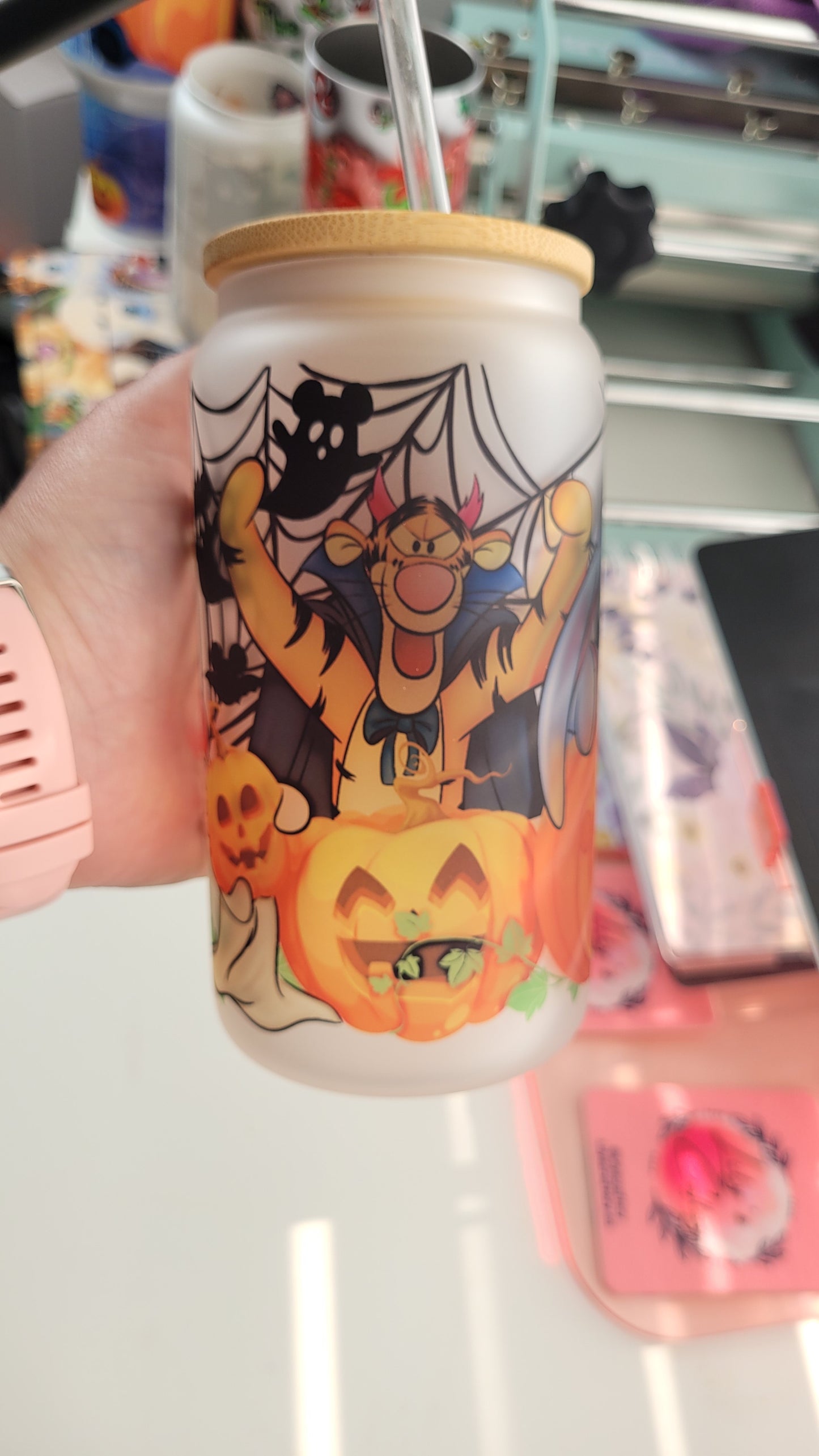 Halloween Pooh Bear & Friends Glass Can