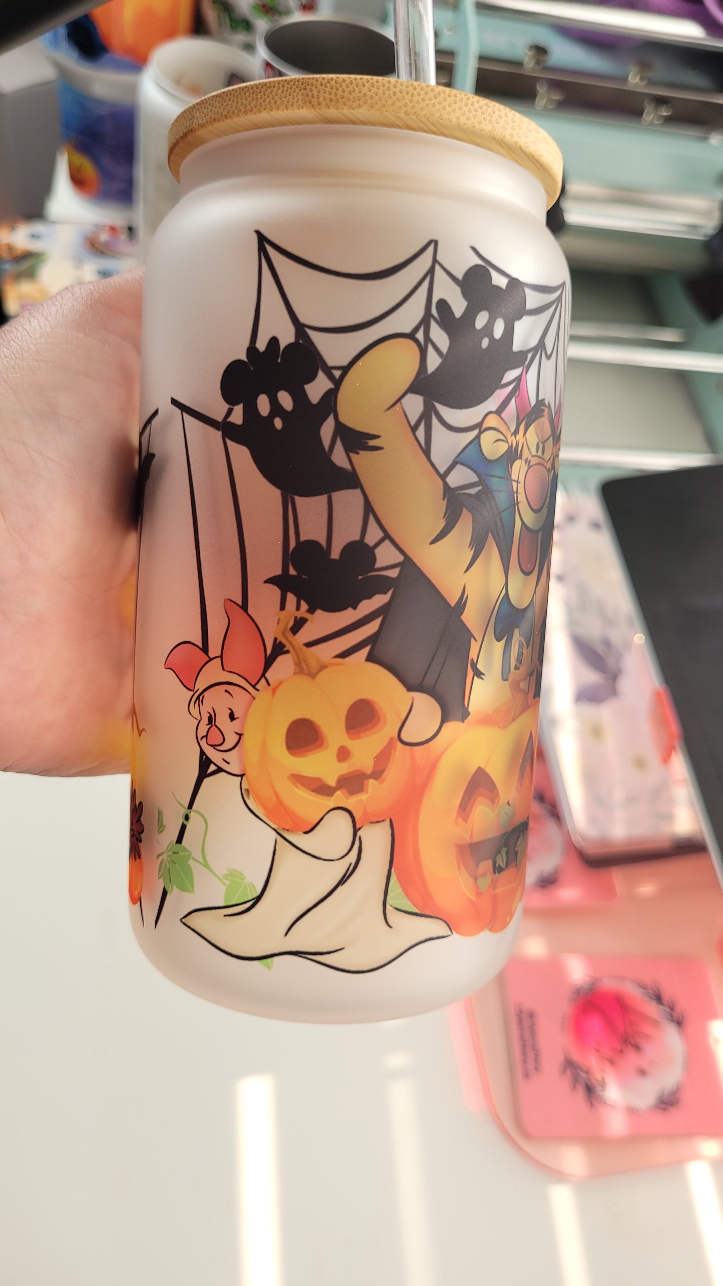 Halloween Pooh Bear & Friends Glass Can