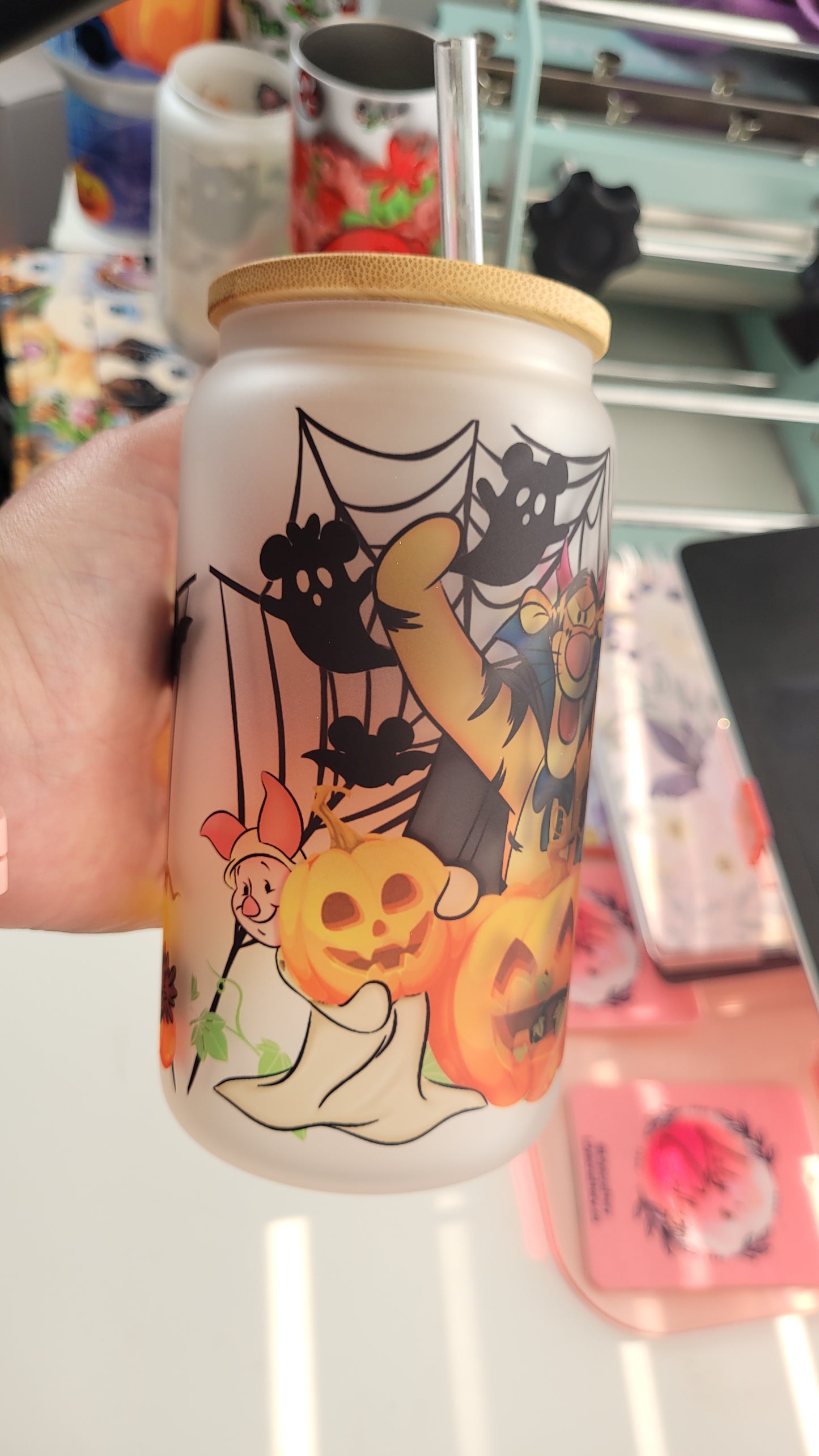 Halloween Pooh Bear & Friends Glass Can