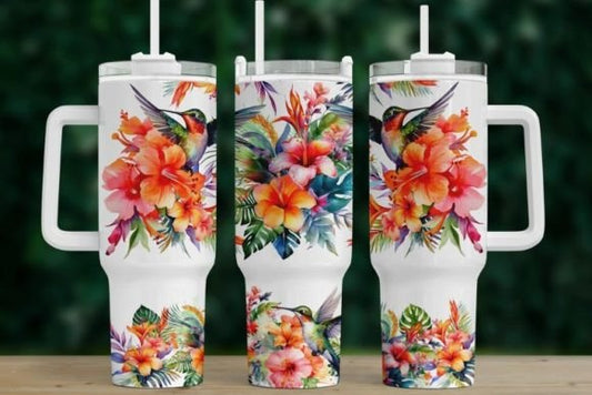 Hummingbirds and tropical flowers 40oz