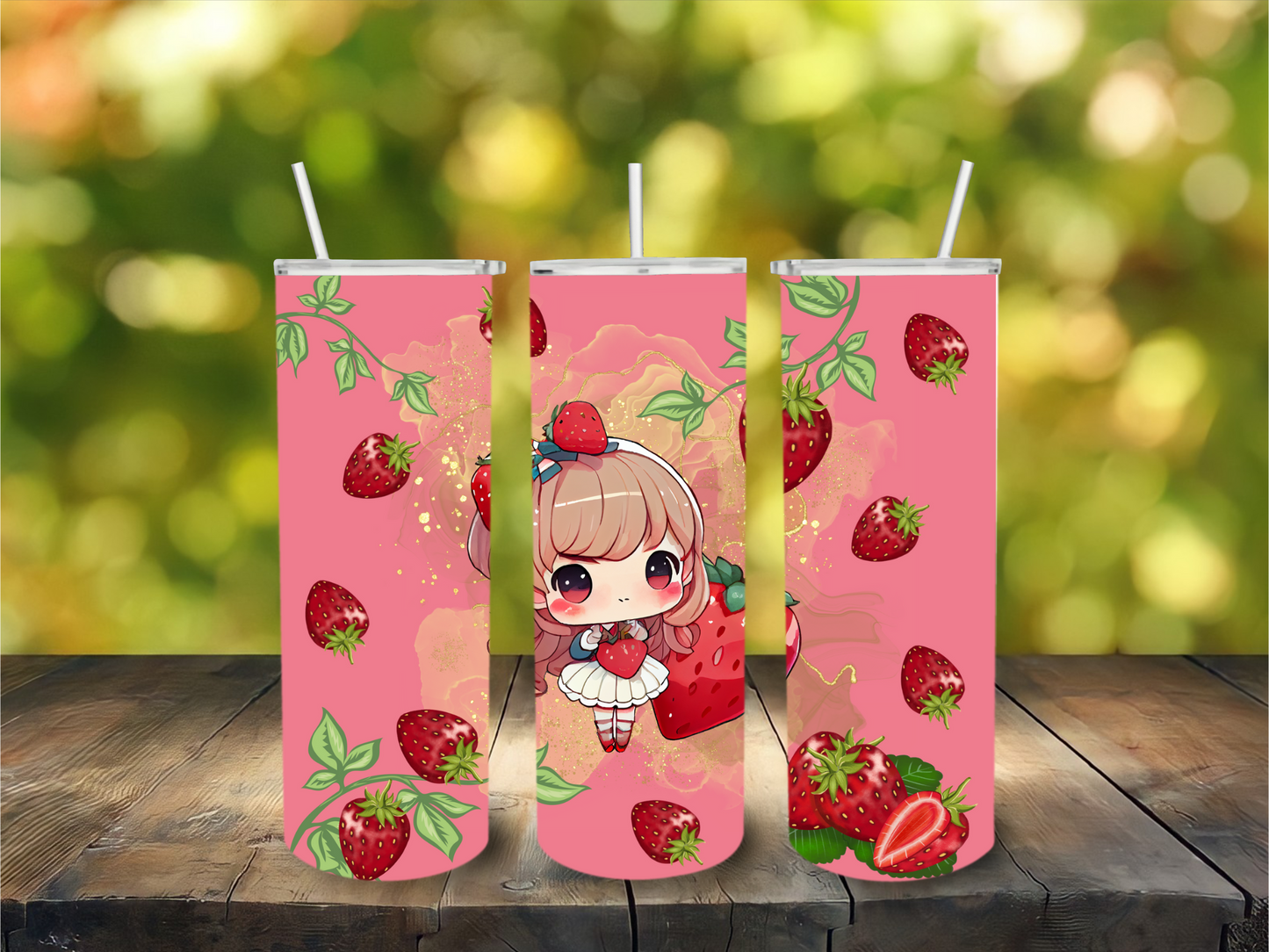 Anime strawberry girl stainless steel tumbler