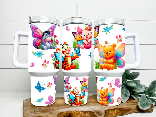 Butterfly Pooh Bear and friends 40oz tumbler