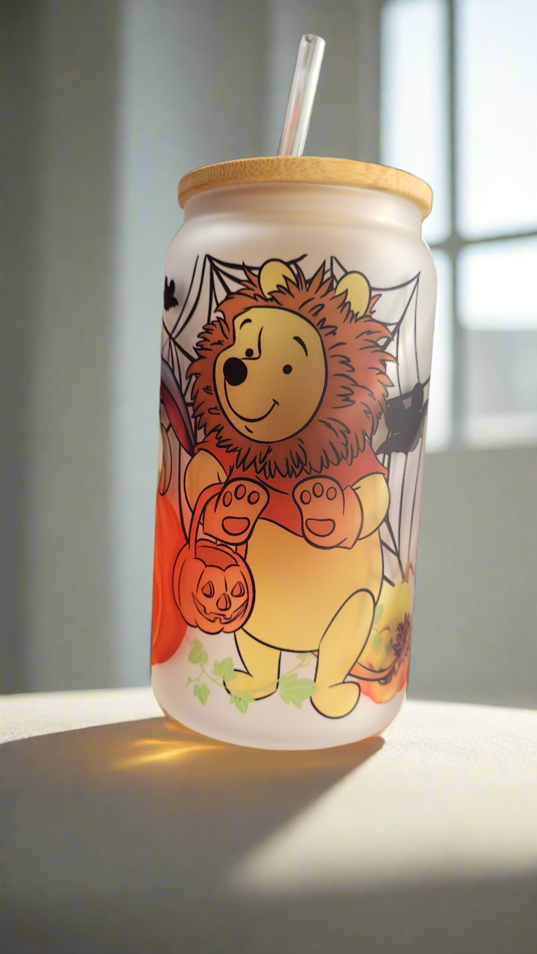 Halloween Pooh Bear & Friends Glass Can