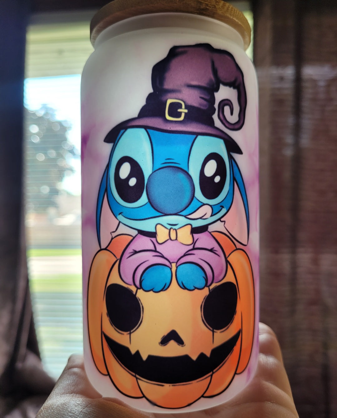 Pumpkin Stitch Glass Can