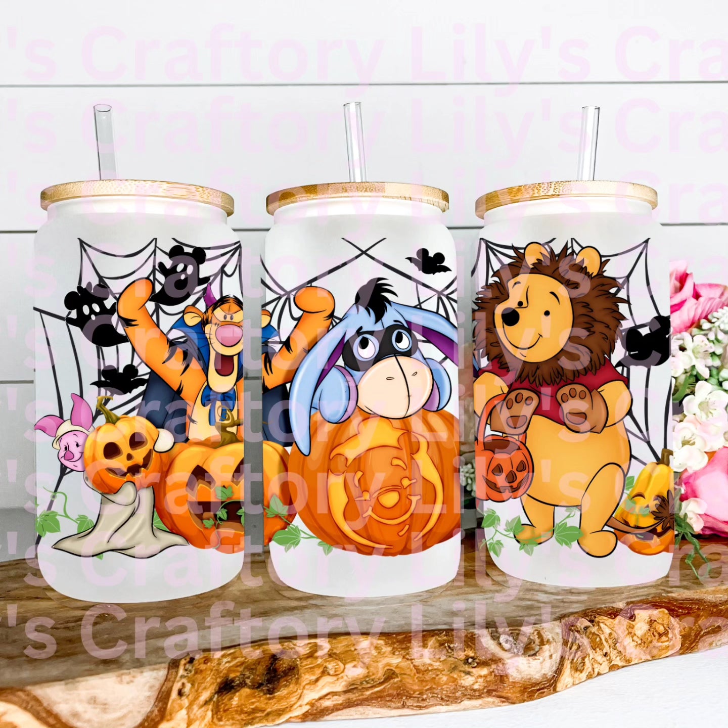 Halloween Pooh Bear & Friends Glass Can