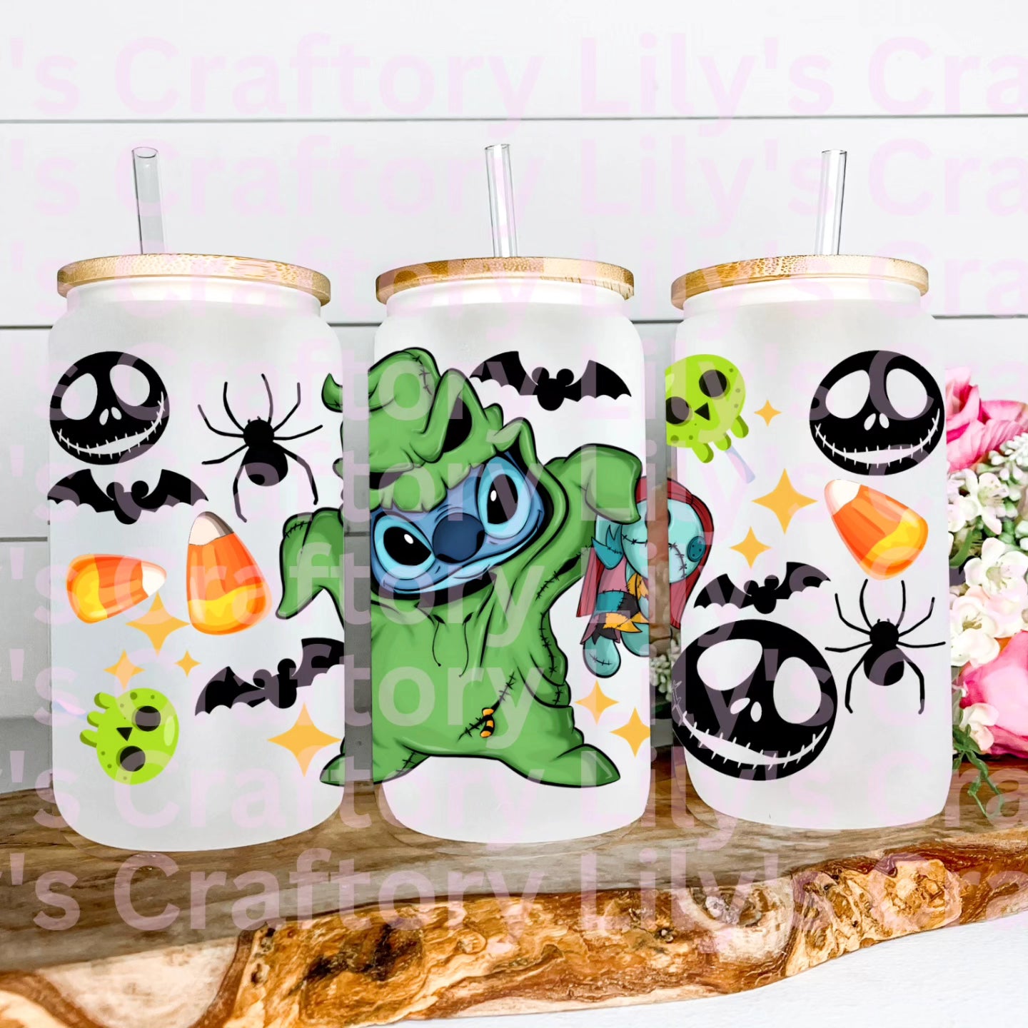 Oogie Boogie Stitch Glass Can